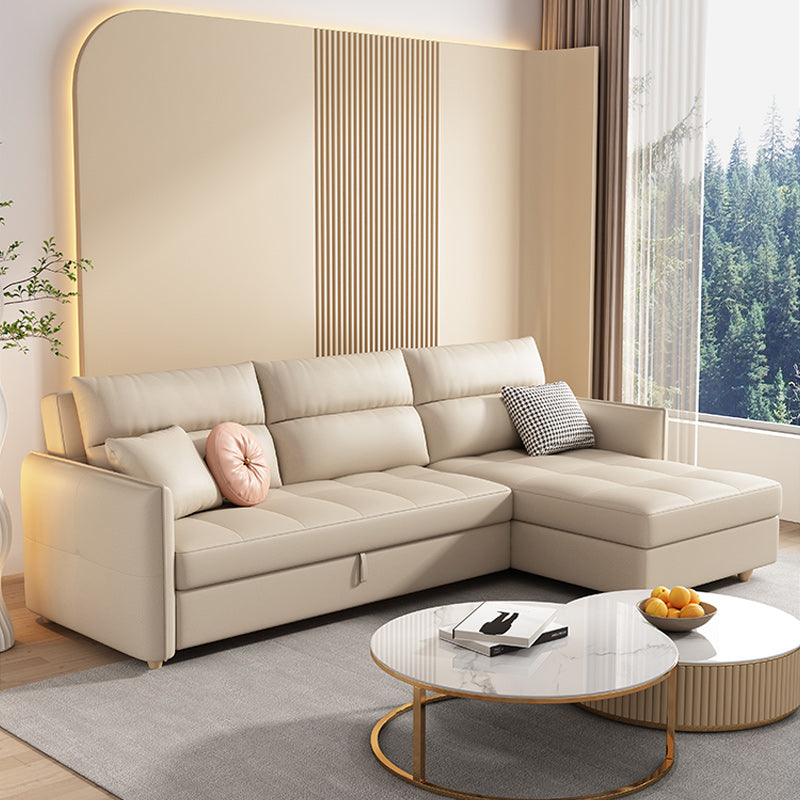 33"H Scandinavian Sofa Bed White Cushion Back Sleeper Sofa with Storage