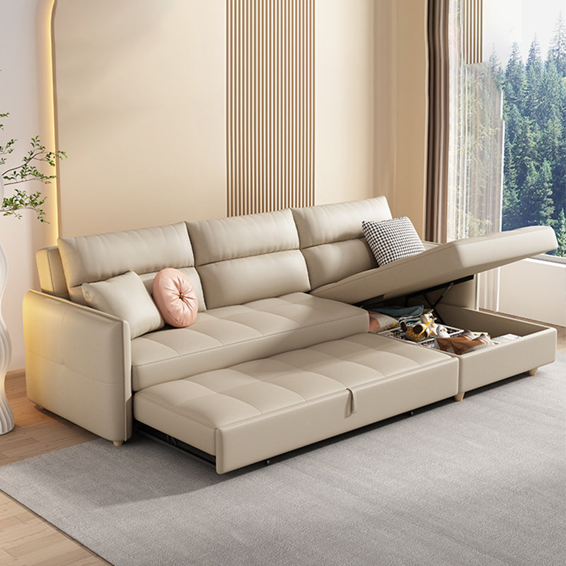 33"H Scandinavian Sofa Bed White Cushion Back Sleeper Sofa with Storage