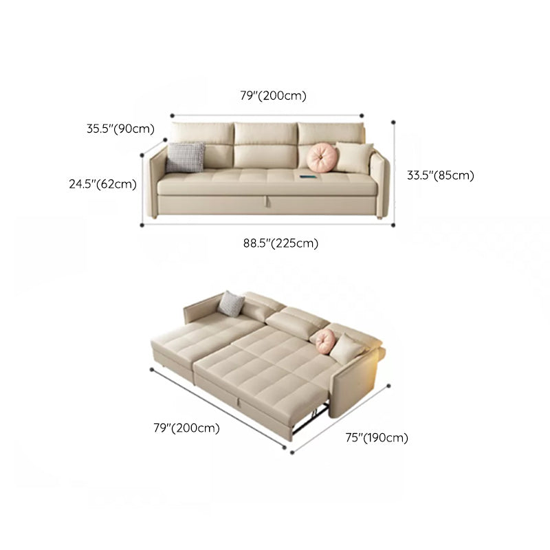 33"H Scandinavian Sofa Bed White Cushion Back Sleeper Sofa with Storage
