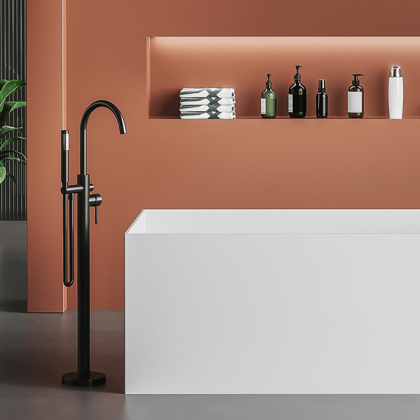 Modern Stone Rectangular Bathtub Antique Finish Flat Bottom Bath Tub