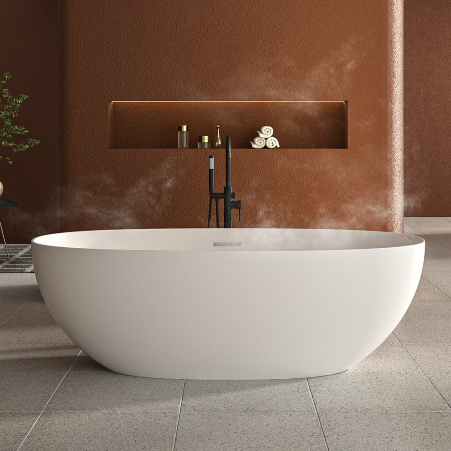 Modern Style Freestanding Soaking Bathtub Stone Bathroom Bathtub in White