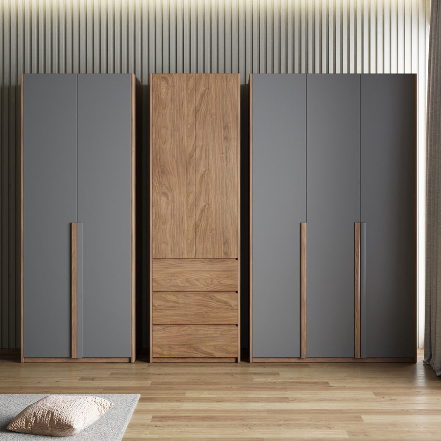 Hinged Wooden Wardrobe Closet with Drawer Modern Storage Cabinet