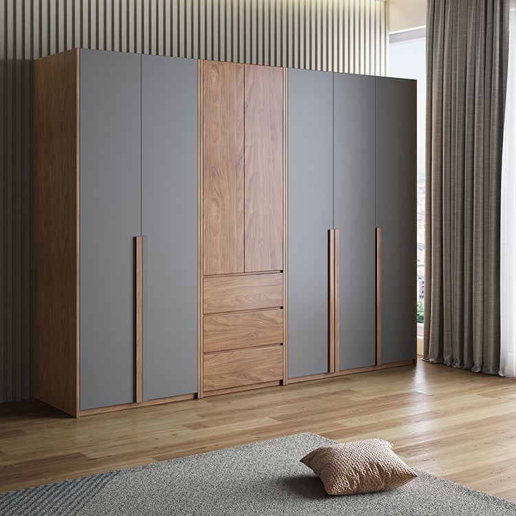 Hinged Wooden Wardrobe Closet with Drawer Modern Storage Cabinet