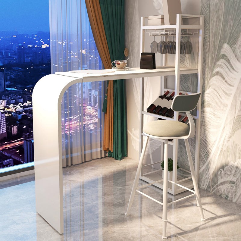 Contemporary Bar Table Stone Rectangle Bar Dining Table with Storage Shelf