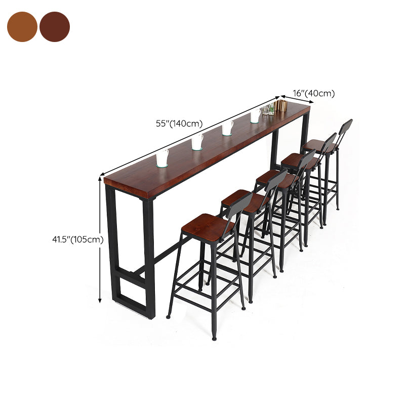 Contemporary Rectangle Bar Table Solid Wood Bar Dining Table with Tres