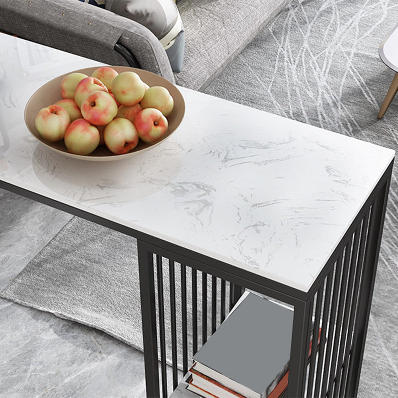 Industrial Style Rectangle Bar Table Faux Marble Double Pedestal Bar Dining Table