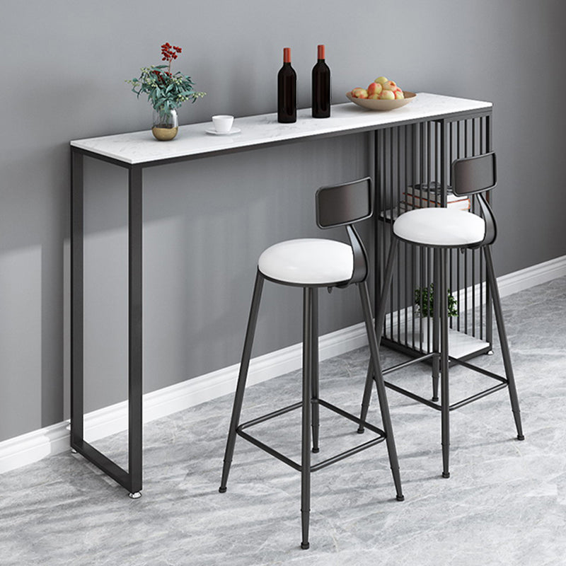 Industrial Style Rectangle Bar Table Faux Marble Double Pedestal Bar Dining Table