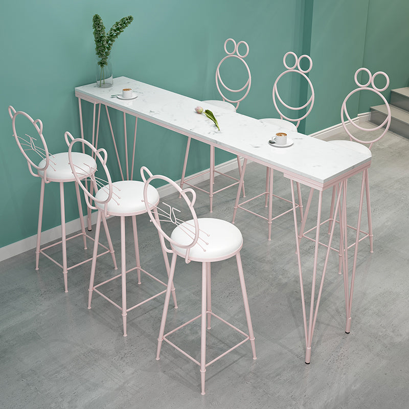 Glam Style Rectangle Bar Table Faux Marble 4 Legs Bar Dining Table