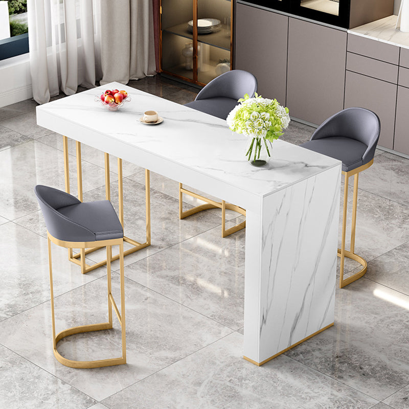 Contemporary Style Rectangle Bar Table Stone Fixed Bistro Bar Desk