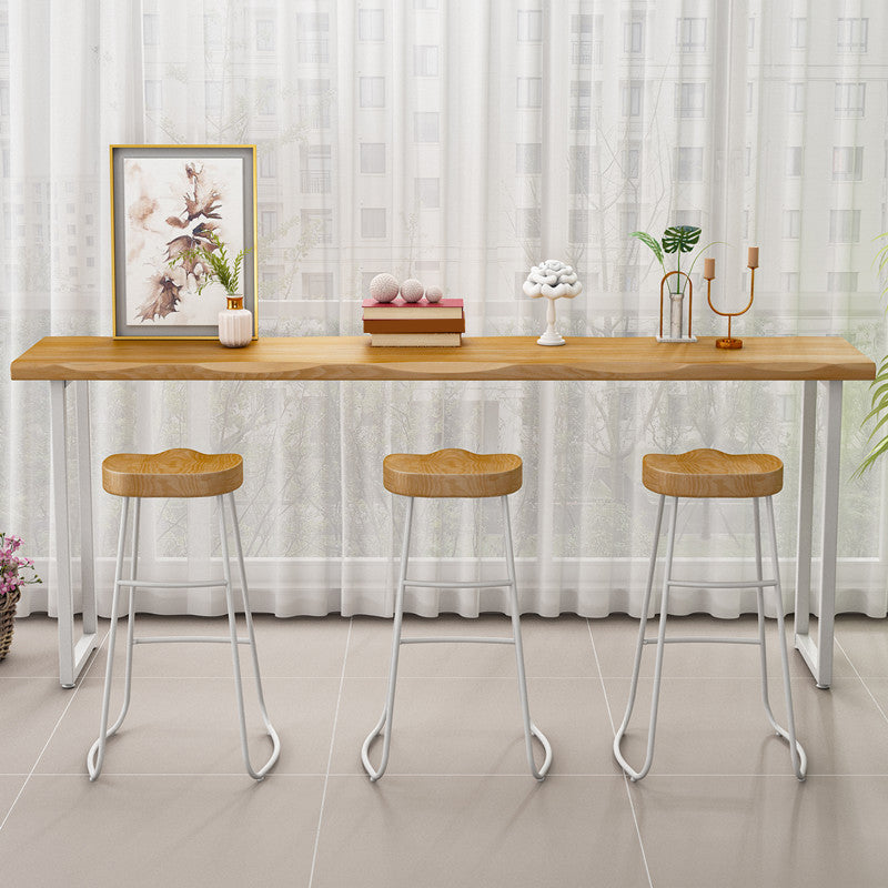 Industrial Bistro Bar Table Solid Wood Rectangle Metal Base Bar Table