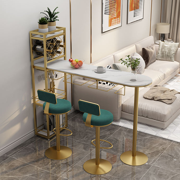 Modern 1/3 Pieces Bar Table Set Stone Counter Table with Rotatable Stools for Living Room