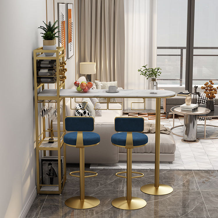 Modern 1/3 Pieces Bar Table Set Stone Counter Table with Rotatable Stools for Living Room