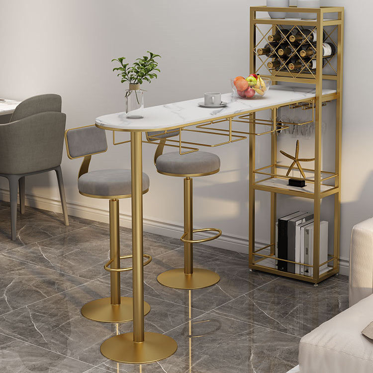 Modern 1/3 Pieces Bar Table Set Stone Counter Table with Rotatable Stools for Living Room