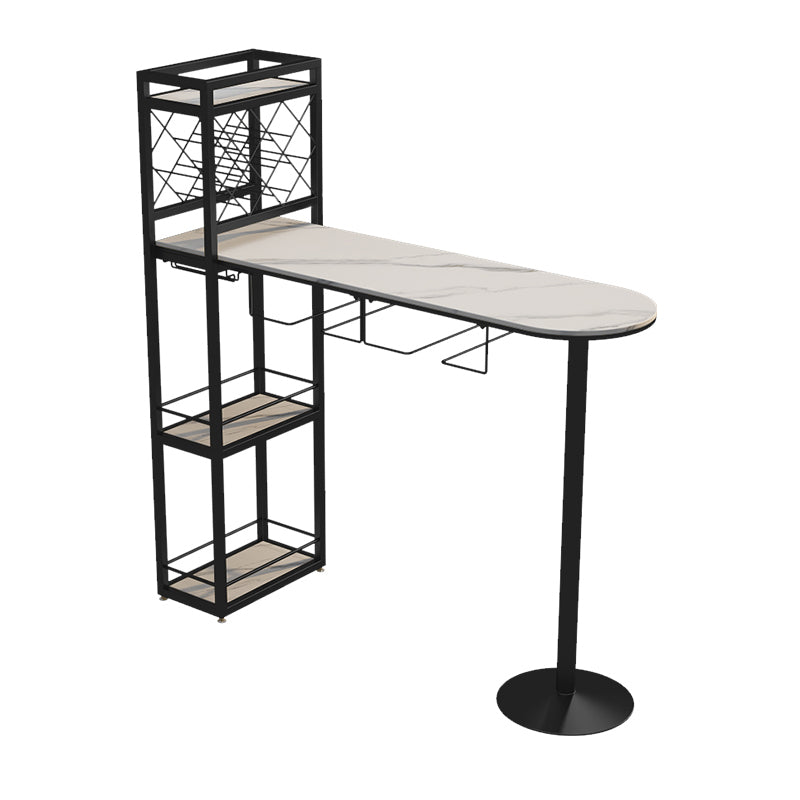 Modern 1/3 Pieces Bar Table Set Stone Counter Table with Rotatable Stools for Living Room