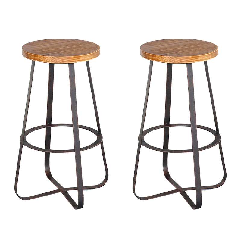 Solid Wood Bar Stool Contemporary Armless Dining Stool with Metal Base