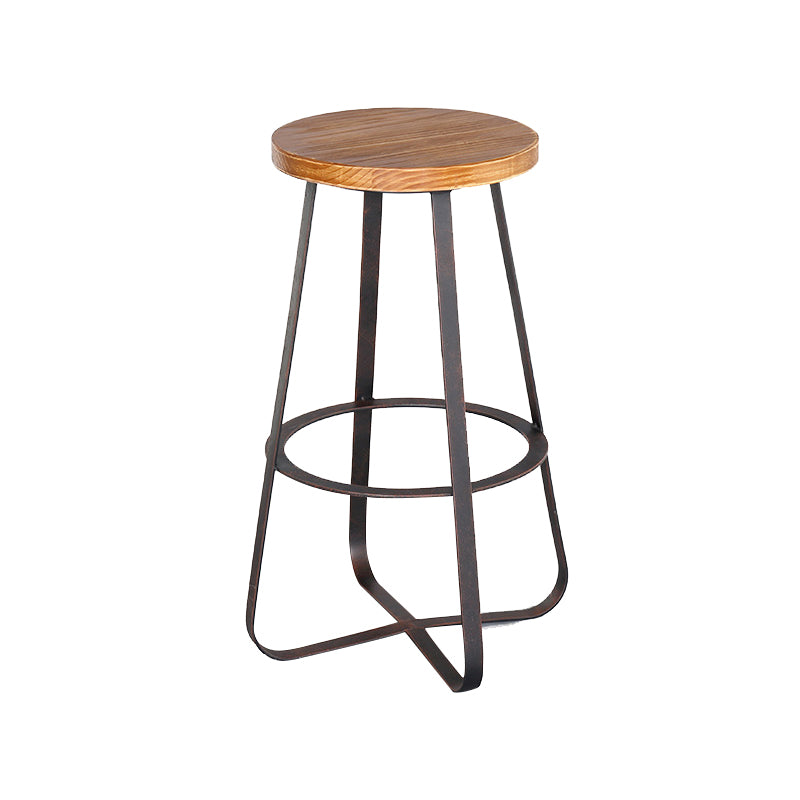 Solid Wood Bar Stool Contemporary Armless Dining Stool with Metal Base