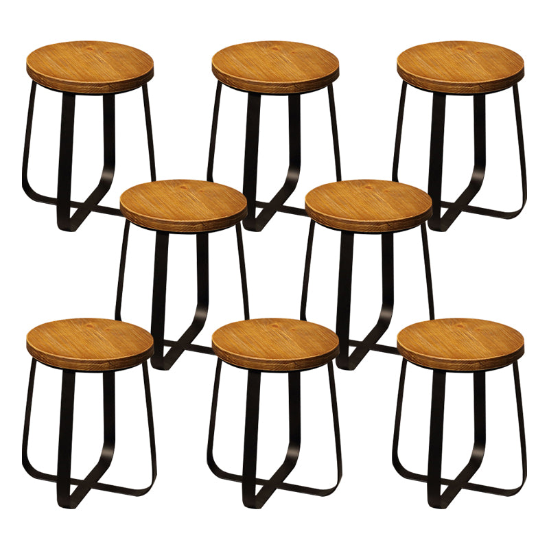 Solid Wood Bar Stool Contemporary Armless Dining Stool with Metal Base