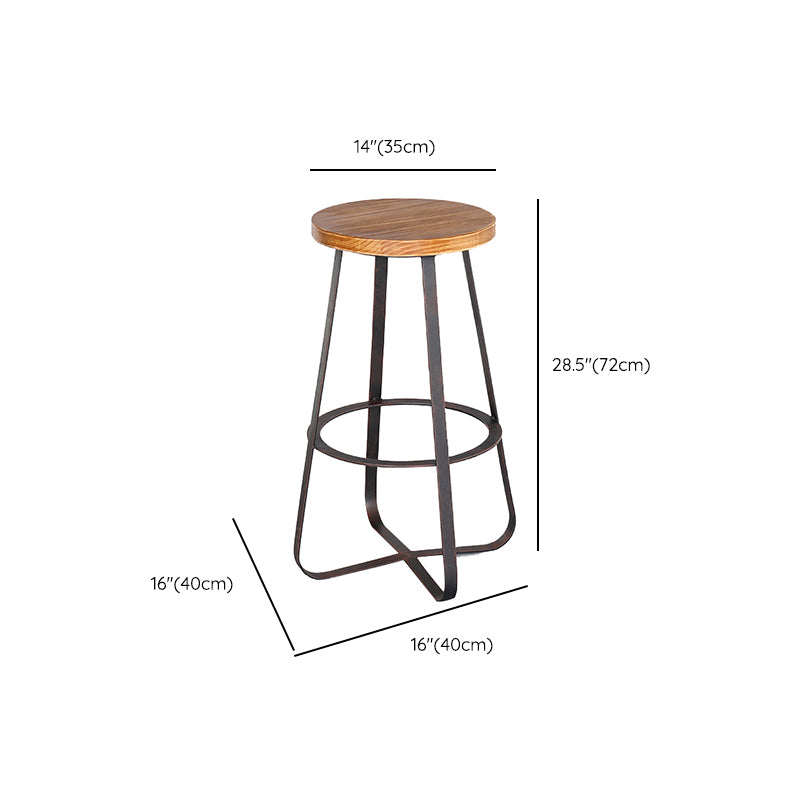 Solid Wood Bar Stool Contemporary Armless Dining Stool with Metal Base