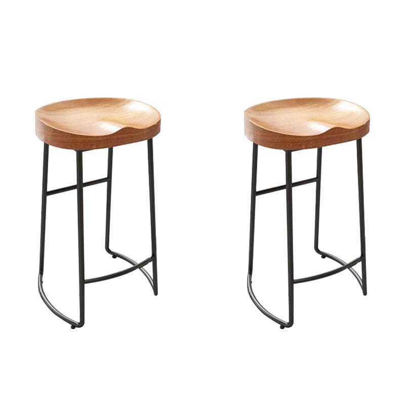 Contemporary Solid Wood Bar Stool Armless Dining Stool with Metal Base