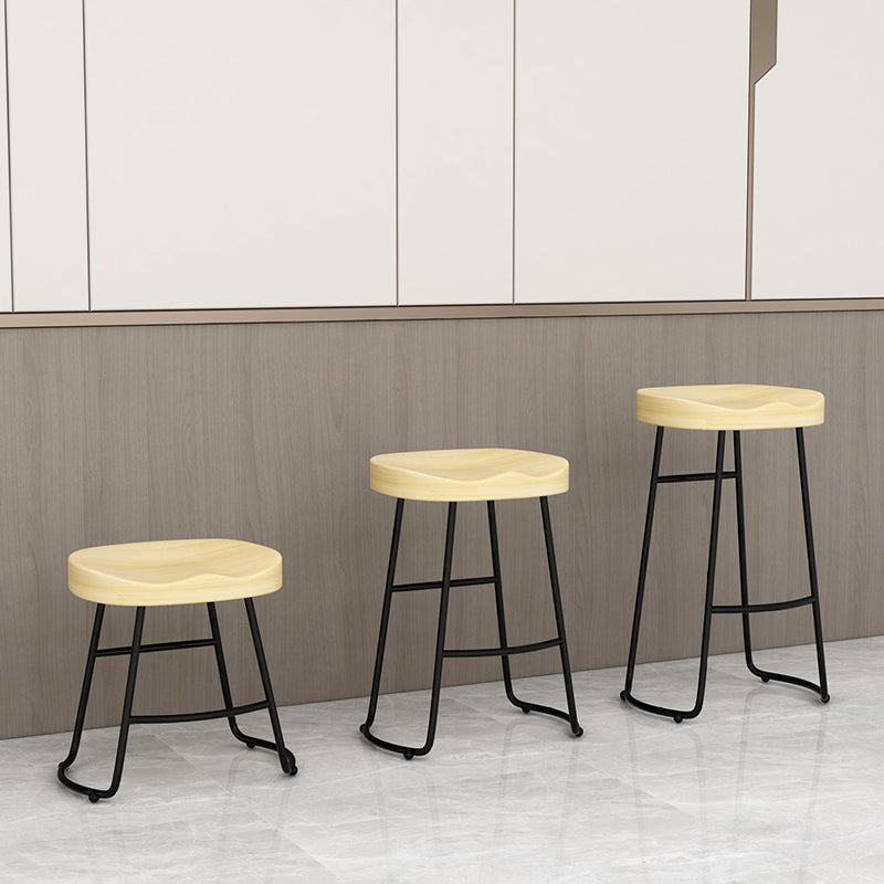 Contemporary Solid Wood Bar Stool Armless Dining Stool with Metal Base