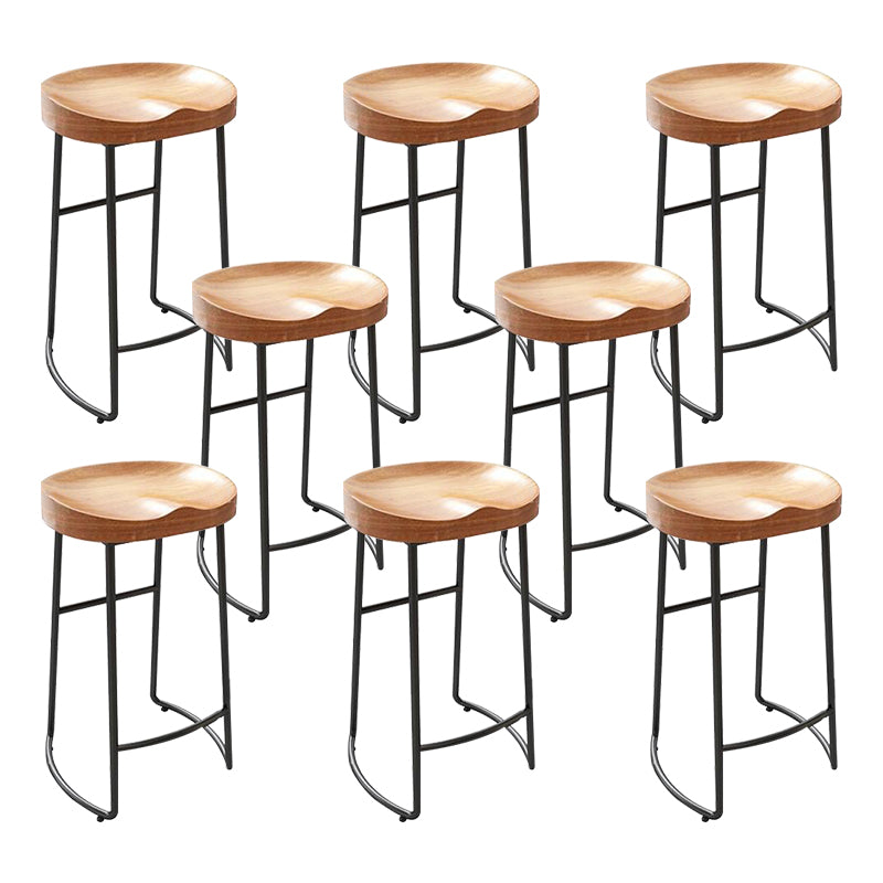 Contemporary Solid Wood Bar Stool Armless Dining Stool with Metal Base