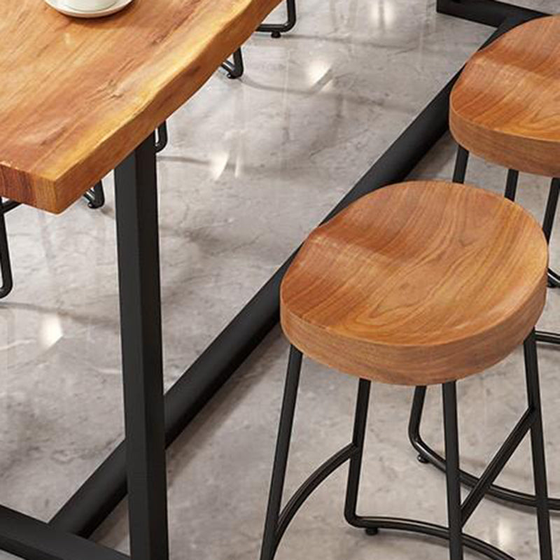 Contemporary Solid Wood Bar Stool Armless Dining Stool with Metal Base