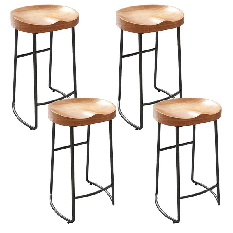Contemporary Solid Wood Bar Stool Armless Dining Stool with Metal Base