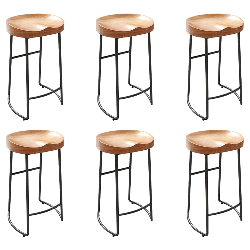 Contemporary Solid Wood Bar Stool Armless Dining Stool with Metal Base