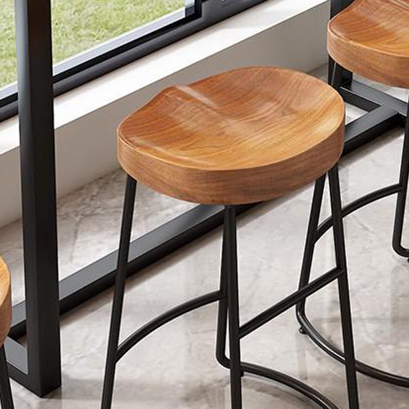 Contemporary Solid Wood Bar Stool Armless Dining Stool with Metal Base