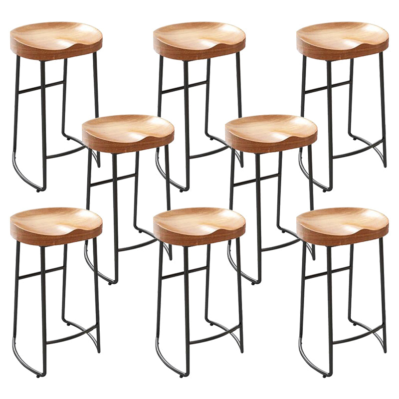 Contemporary Solid Wood Bar Stool Armless Dining Stool with Metal Base