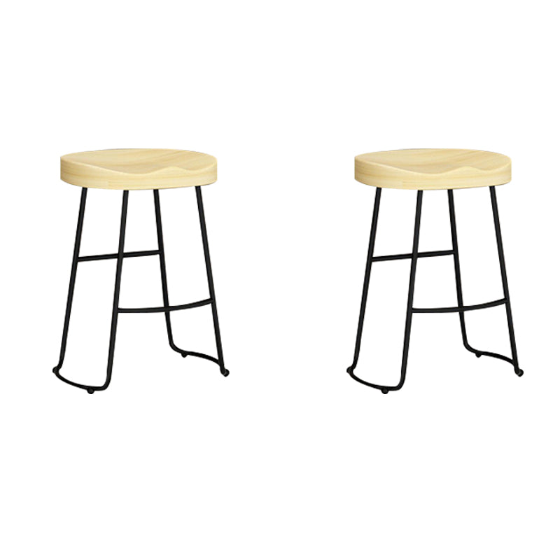 Contemporary Solid Wood Bar Stool Armless Dining Stool with Metal Base