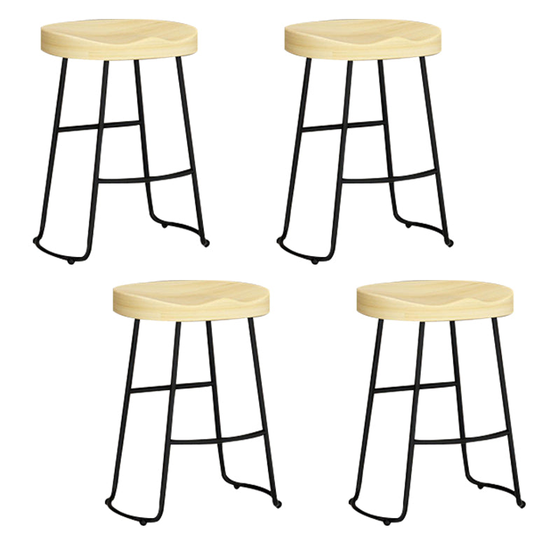 Contemporary Solid Wood Bar Stool Armless Dining Stool with Metal Base