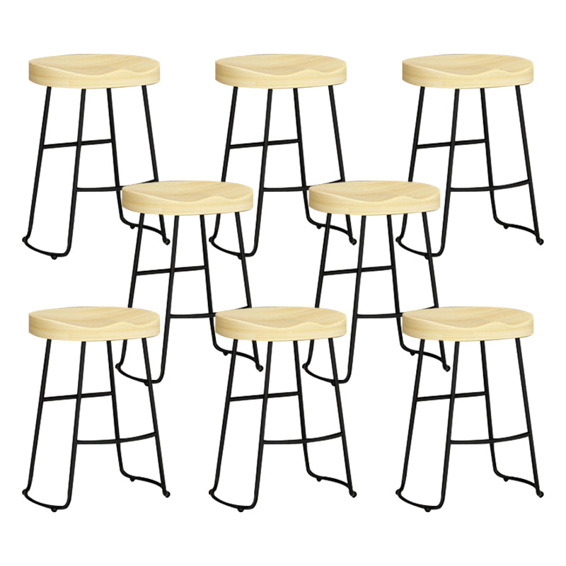 Contemporary Solid Wood Bar Stool Armless Dining Stool with Metal Base