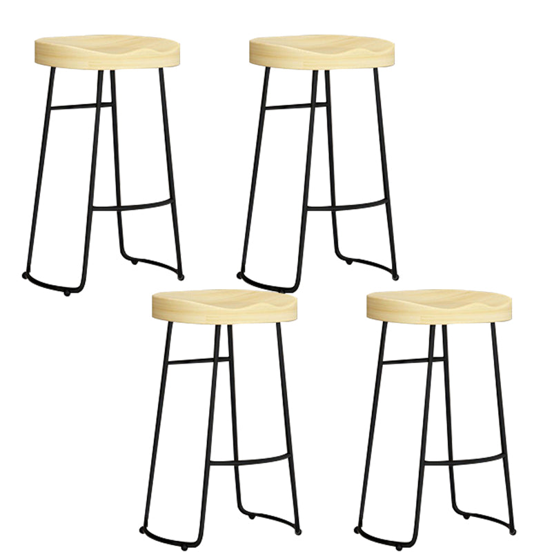 Contemporary Solid Wood Bar Stool Armless Dining Stool with Metal Base