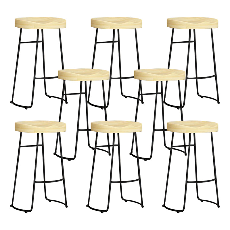 Contemporary Solid Wood Bar Stool Armless Dining Stool with Metal Base