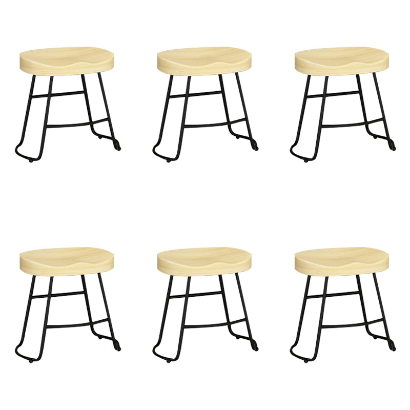 Contemporary Solid Wood Bar Stool Armless Dining Stool with Metal Base