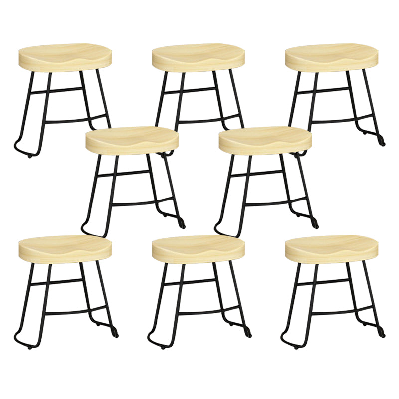 Contemporary Solid Wood Bar Stool Armless Dining Stool with Metal Base