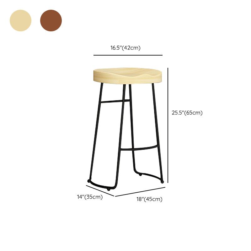 Contemporary Solid Wood Bar Stool Armless Dining Stool with Metal Base