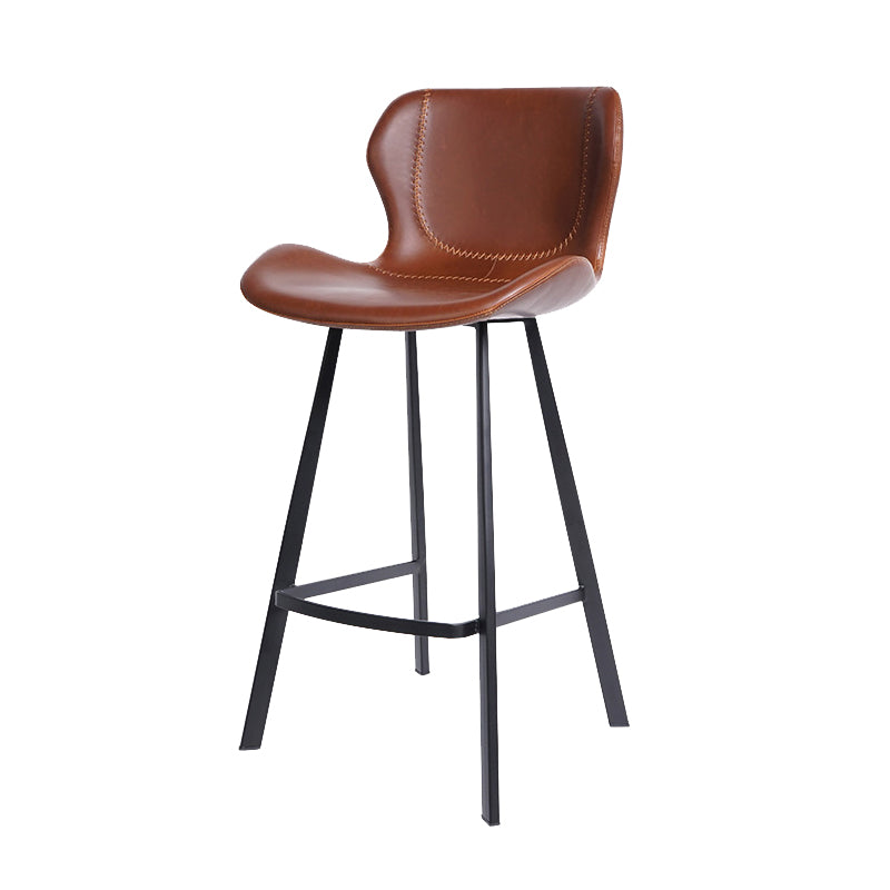 Faux Leather Dining Stool Upholstered Bar Stool with Metal Base