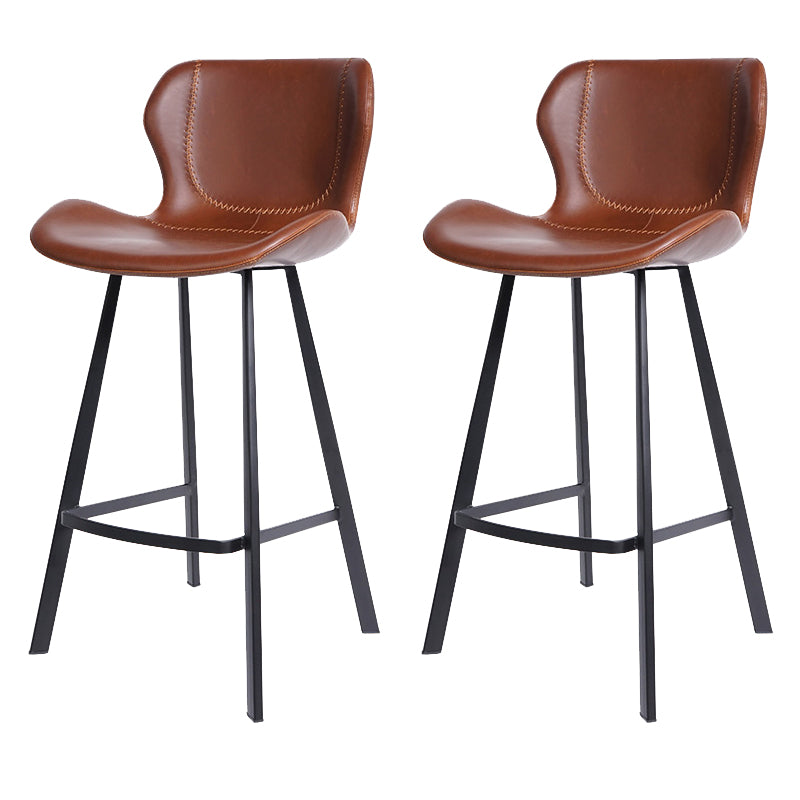 Faux Leather Dining Stool Upholstered Bar Stool with Metal Base