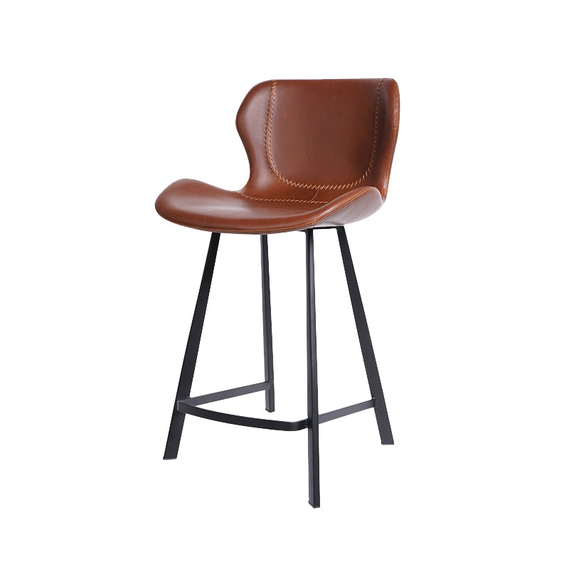 Faux Leather Dining Stool Upholstered Bar Stool with Metal Base