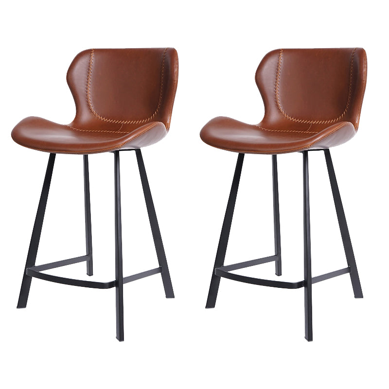 Faux Leather Dining Stool Upholstered Bar Stool with Metal Base