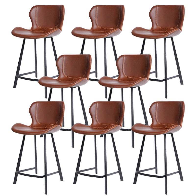 Faux Leather Dining Stool Upholstered Bar Stool with Metal Base
