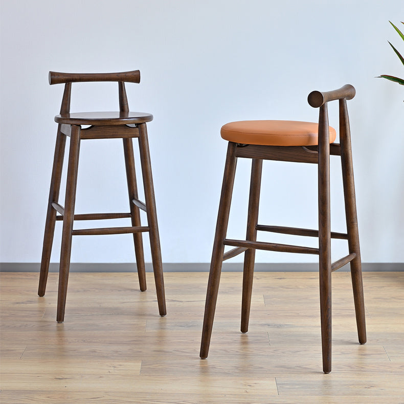 Faux Leather Armless Dining Stools Industrial Bar Stool with Wood Base