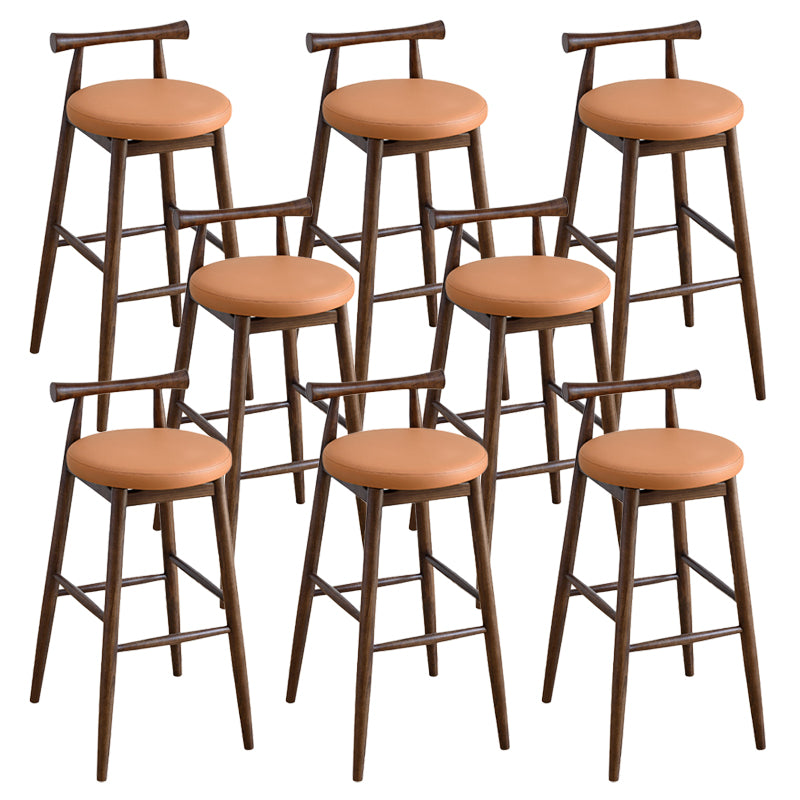 Faux Leather Armless Dining Stools Industrial Bar Stool with Wood Base