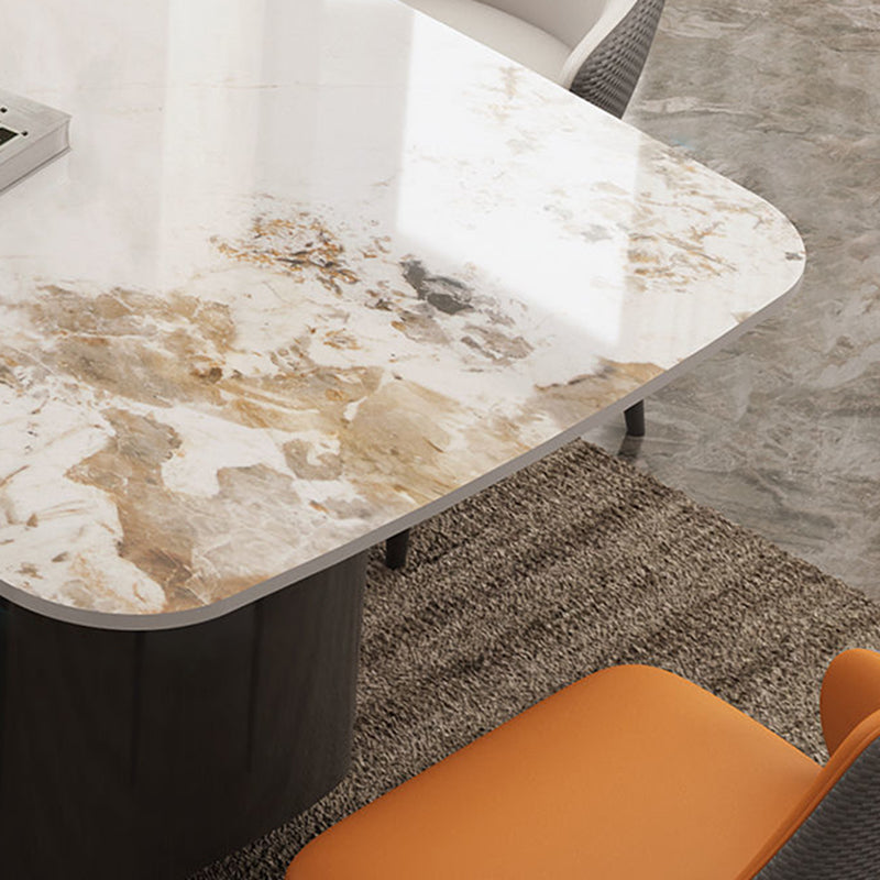 Contemporary Furniture Stone Rectangle Dining Room Table in White