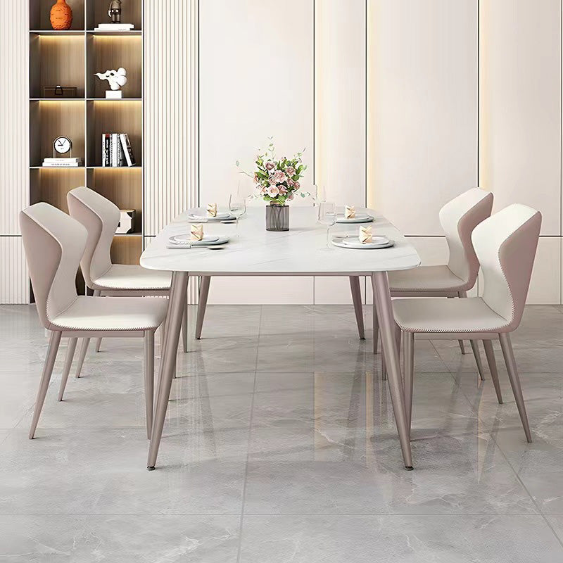 Glam Dinette Table Rectangle Stone Dining Room Table in White