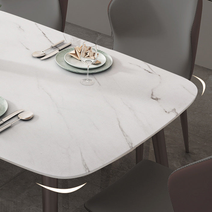 Glam Dinette Table Rectangle Stone Dining Room Table in White
