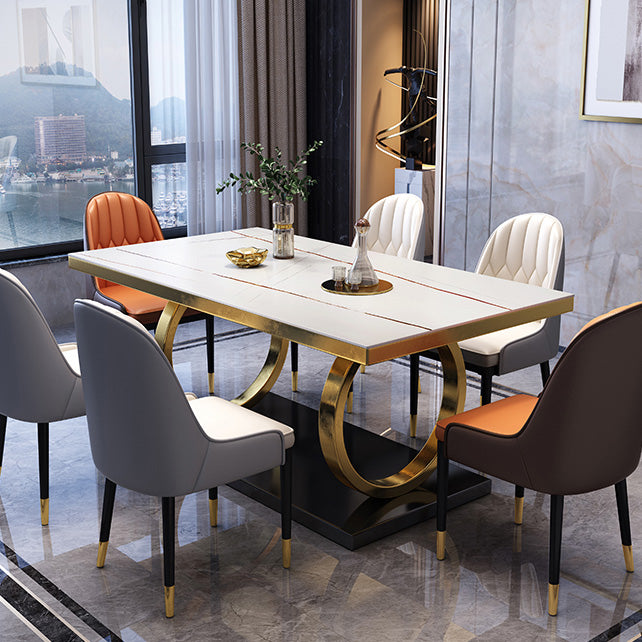 Glam Dinette Table Rectangle Stone Dining Room Table for Home