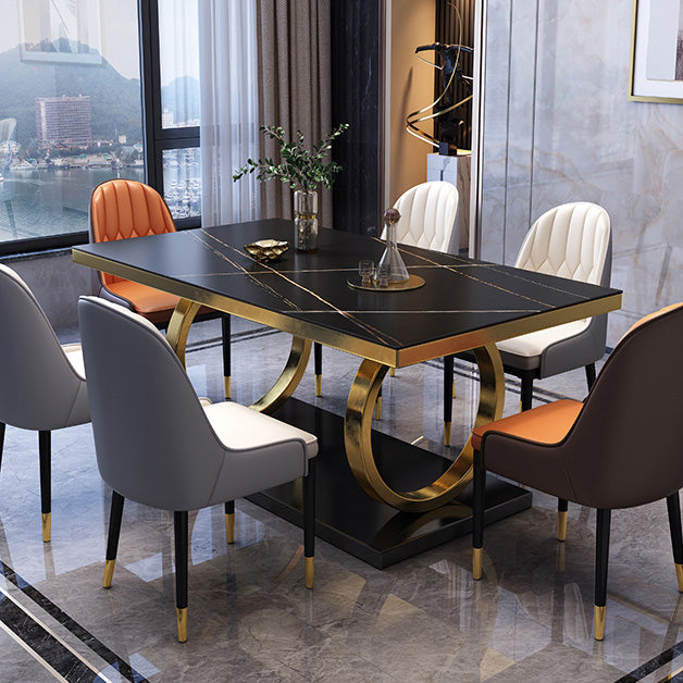 Glam Dinette Table Rectangle Stone Dining Room Table for Home